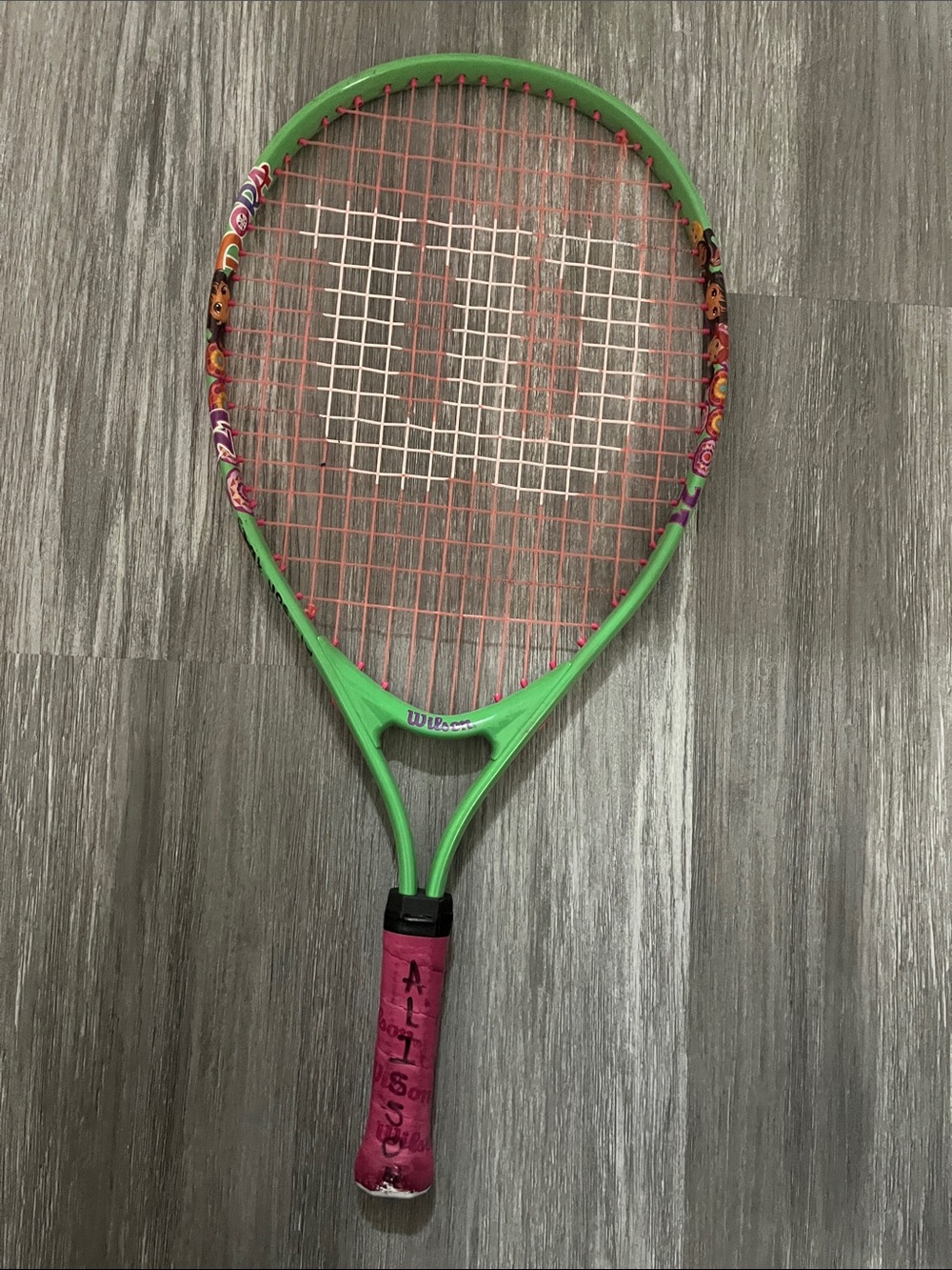 Wilson Green Tennis Racket with Pink Grip and Strings